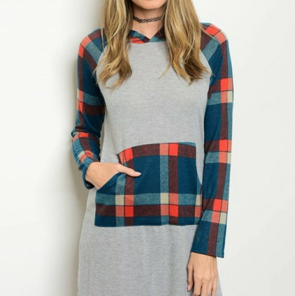 Hooded Extra Long Super Soft Hooded Plaid Tunic